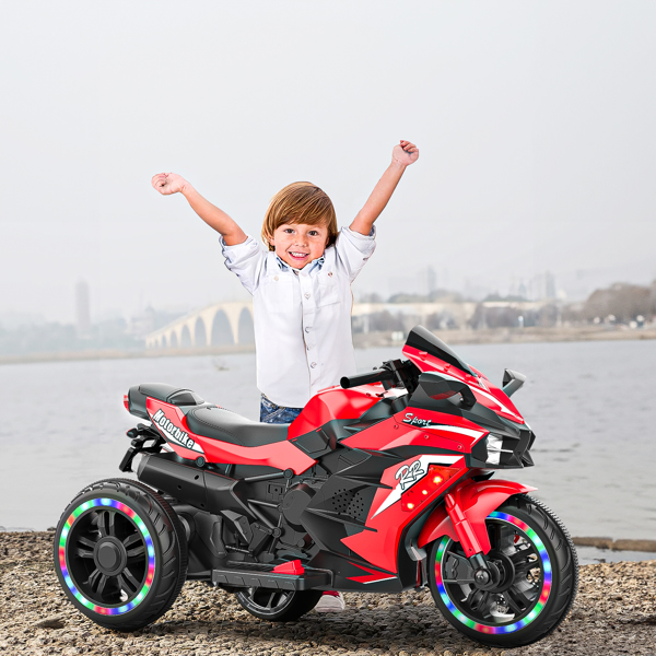 Electric Motorcycle for Kids, 12V Battery Powered Ride on Toys 3 Wheels Motorcycle with LED Lights, Bluetooth Music, Red (No shipping on weekends) (Temu, Walmart  Amazon prohibited)