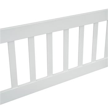 Full Wood House-Shaped Floor Bed with Fence, Guardrails,White