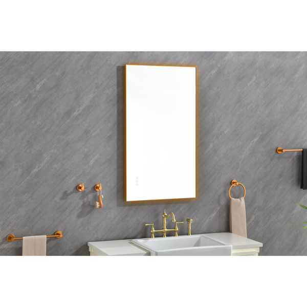 42x24 Inch LED Backlit Bathroom Mirror with Metal Frame, Wall Mounted Vanity Mirror with Smart Touch Button, Anti-Fog, Memory Function, 3 Colors, Stepless Dimmable Makeup Mirror(Horizontal/Vertical)