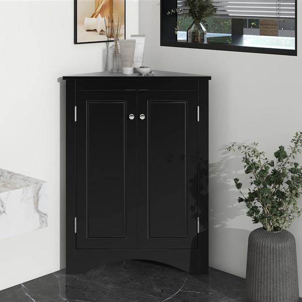 Black Triangle Bathroom Storage Cabinet with Adjustable Shelves, Freestanding Floor Cabinet for Home Kitchen