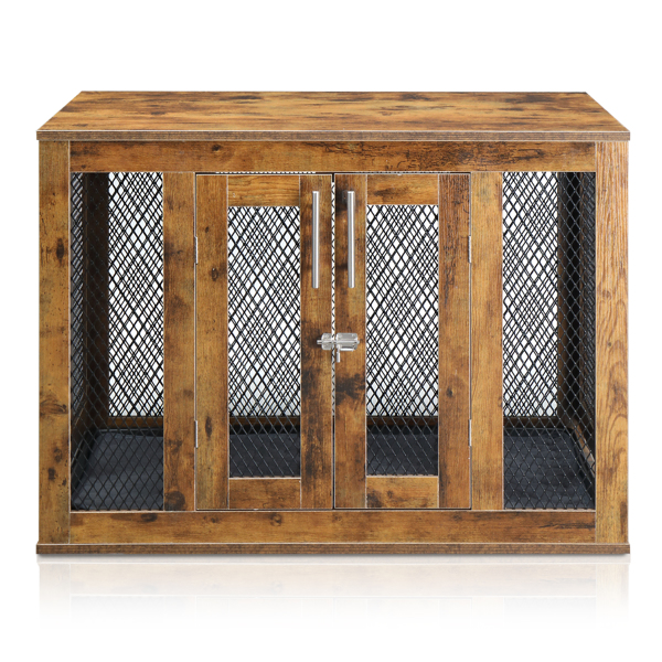 Furniture Dog Crate with Tray for Medium Dogs, Indoor Aesthetic Puppy Kennel Pet House Dog Cage with Door, Modern Decorative Wood Pretty Cute Fancy End Side Table Nightstand, Rustic Brown