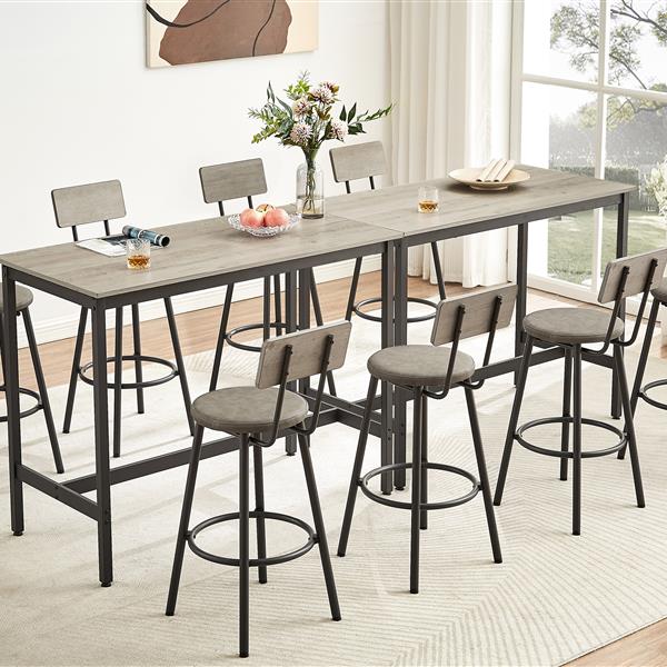 Pub High Dining Table 5 Piece Set, Industrial Style Pub Table, 4 PU Leather Bar Chairs for Kitchen Breakfast Table, Living Room, Bar, Rustic Grey, 47.2″L x 23.6"W x 35.4"H