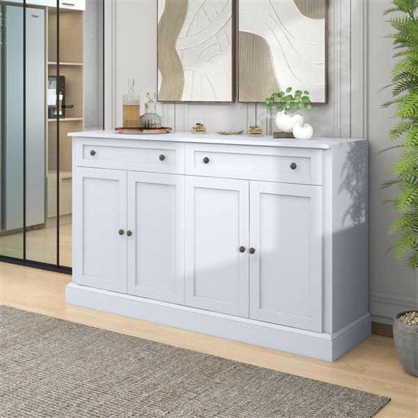 Kitchen Sideboard Storage Buffet Cabinet with 2 Drawers & 4 Doors Adjustable Shelves for Dining Room, Living Room (White)