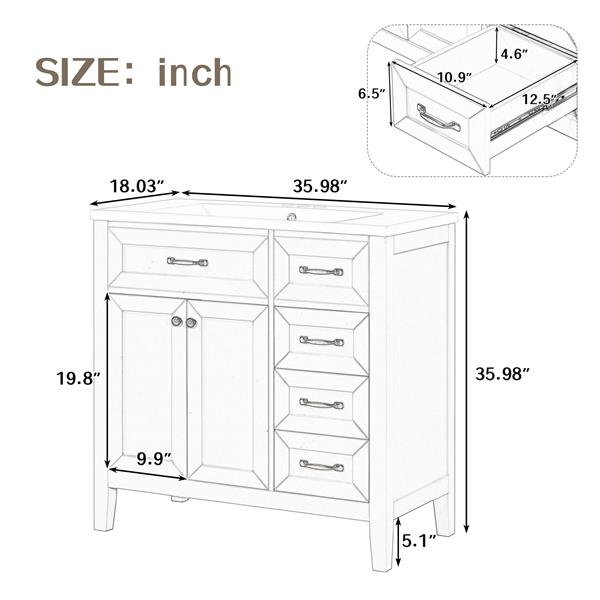 36" Bathroom Vanity with Sink Combo, Green Bathroom Cabinet with Drawers, Solid Frame and MDF Board