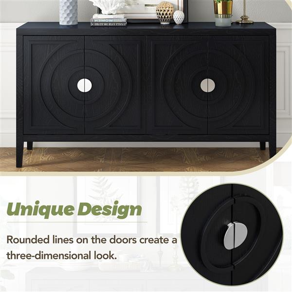 Retro Sideboard door with Circular Groove Design Round Metal Door Handle for Entrance, Dinning Room, Living Room (Black)