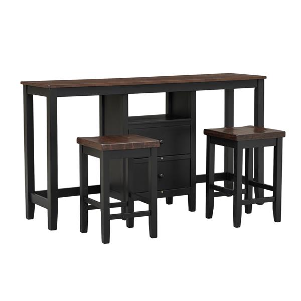 Farmhouse Rustic 3-piece Counter Height Wood Dining Table Set with Cabinet,2 Storage Drawers and 2 Stools for Small Places,Black+Cherry