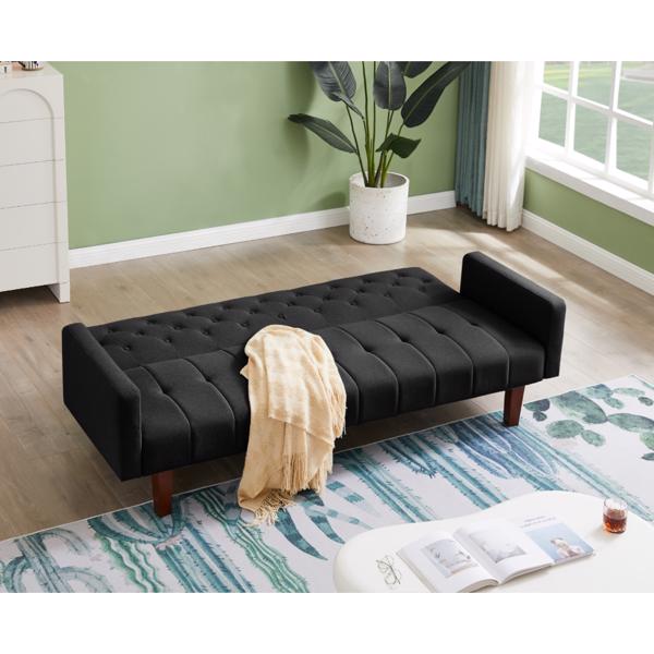 黑色亚麻双人沙发，可转换客厅沙发床，三层靠背调节，适用于客厅和卧室-4