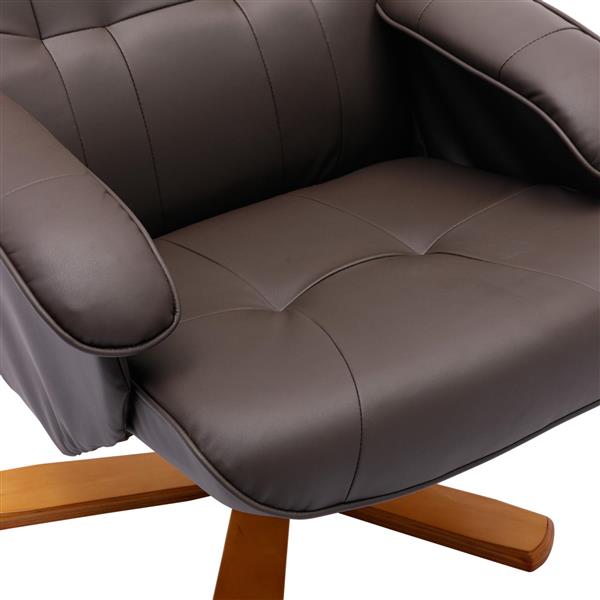 Recliner Chair with Ottoman, Swivel Recliner Chair with Wood Base for Livingroom, Bedroom, Faux Leather Beige,Brown