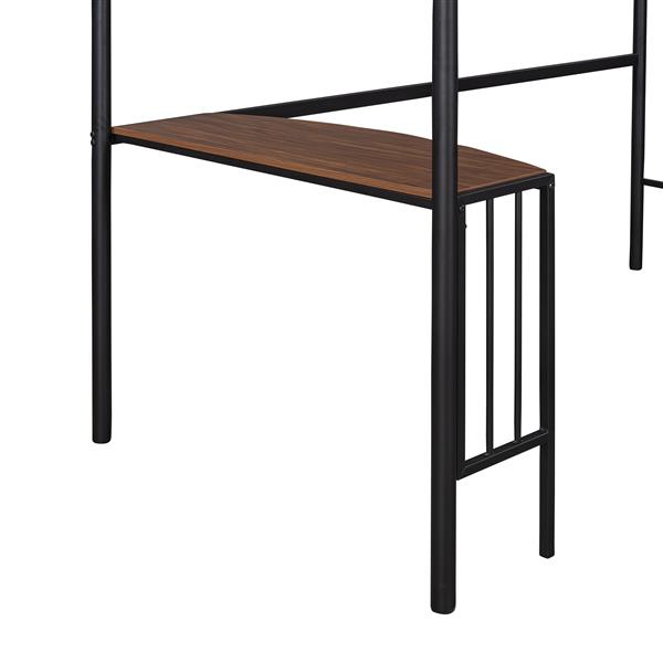 Twin Metal Loft Bed with Desk, Ladder and Guardrails, Loft Bed for Bedroom, Black