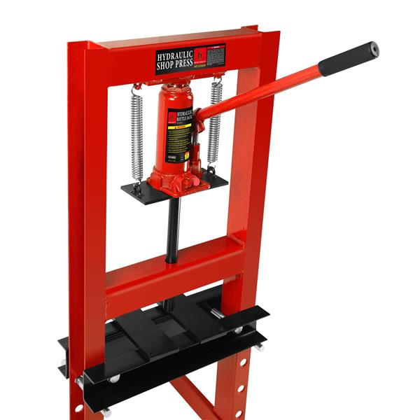 Hydraulic 6 Ton H-Frame Garage Floor Adjustable Shop Press with Plates, 6T, Red