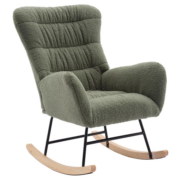 Nursery Rocking Chair, Teddy Upholstered Glider Rocker, Rocking Chair with High Backrest, Comfy Rocking Armchair for Living Room, Bedroom, Offices, GREEN