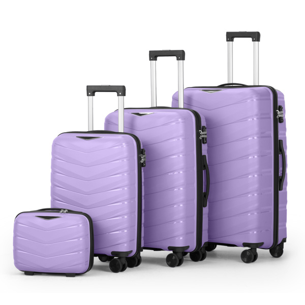 FCH V-shaped stripes 4-piece set with PP handbag PP trolley case 14in 20in 24in 28in PP iron trolley fashionable color - taro purple (grain pattern)