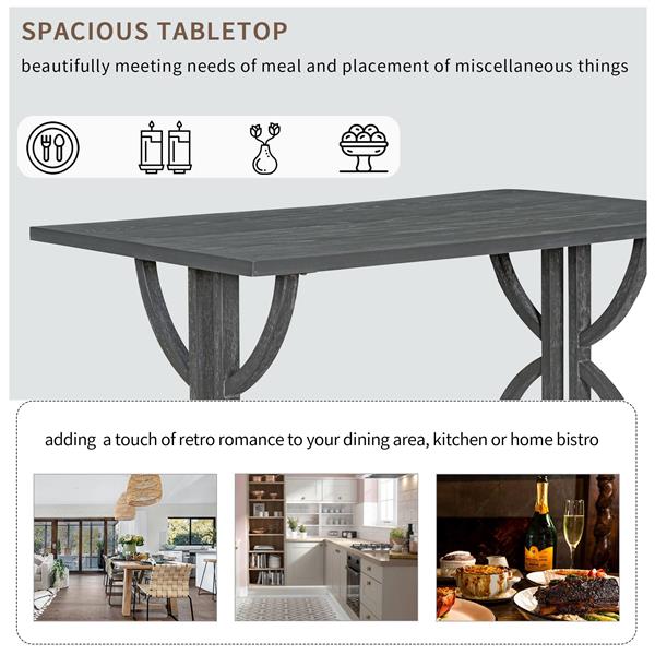 6-Piece Retro Rectangular Dining Table Set, Table with Unique Legs and 4 Upholstered Chairs & 1 Bench for Dining Room and Kitchen (Gray Wash)