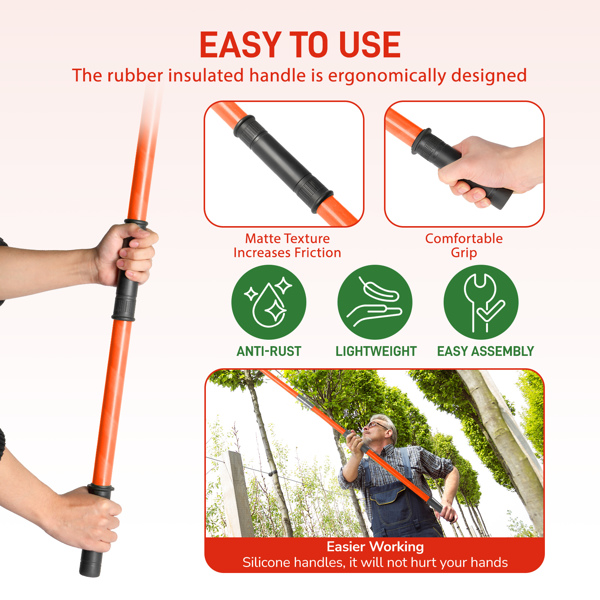 26ft Manual Pole Saw, Lightweight Tree Trimmers Long Handle Pruner Set, Sharp Steel Blade and Scissors Pole Saw for Trimming Palm, Pear Tree, Fir Tree, Other High Trees and Shrubs