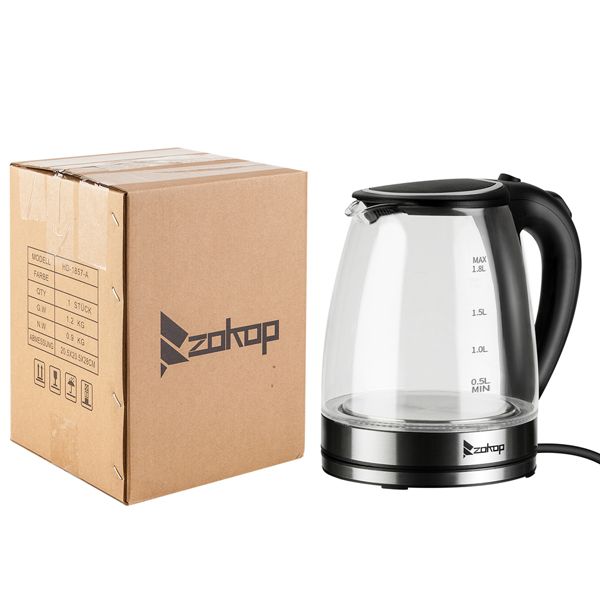 【Old Code：93541003】 ZOKOP HD-1857-A 110V 1200W 1.8L Electric Glass Kettle US Plug