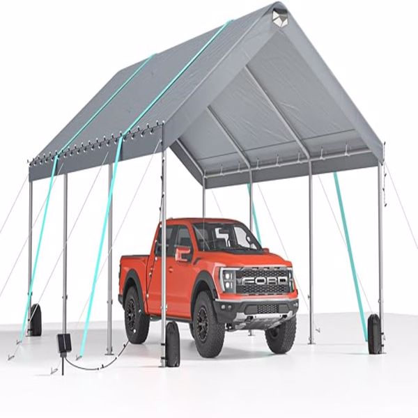 10 * 20 Heavy Duty Carport Canopy - Extra Large Portable Car Tent Garage with Adjustable Peak Height from 9.5ft to 11ft,Removable Roof &Side Walls for Car, SUV,Boats