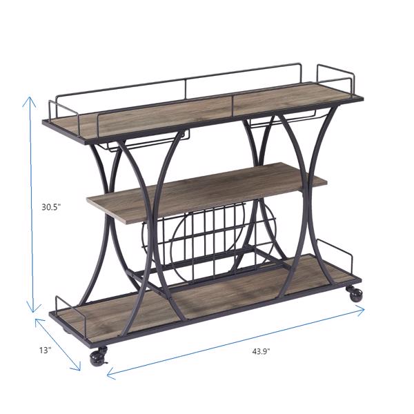 Painted Bar Cart, With Wine Rack And Glass Holder, For Kitchen, Serving, Hotel, Black