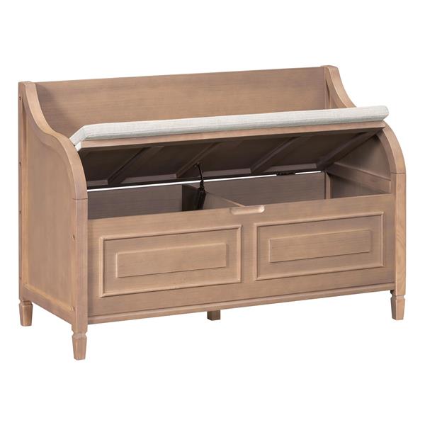 Rustic Style Solid wood Entryway Multifunctional Storage Bench with Safety Hinge (Brown+ Beige)