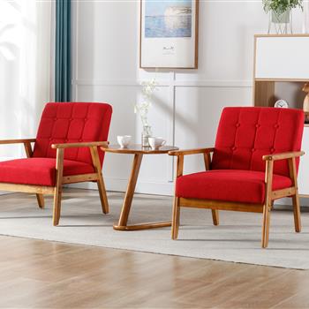 Accent Chairs Set of 2 with Side Table, Mid Century Modern Accent Chair, Wood and Fabric Armchairs Side Chair, Lounge Reading Comfy Arm Chair for Living Room, Bedroom, Office