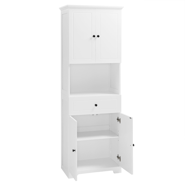 Tall Bathroom Cabinet with Four Doors, Large Storage Space Open Shelve, Upper Storage Cabinet, White 