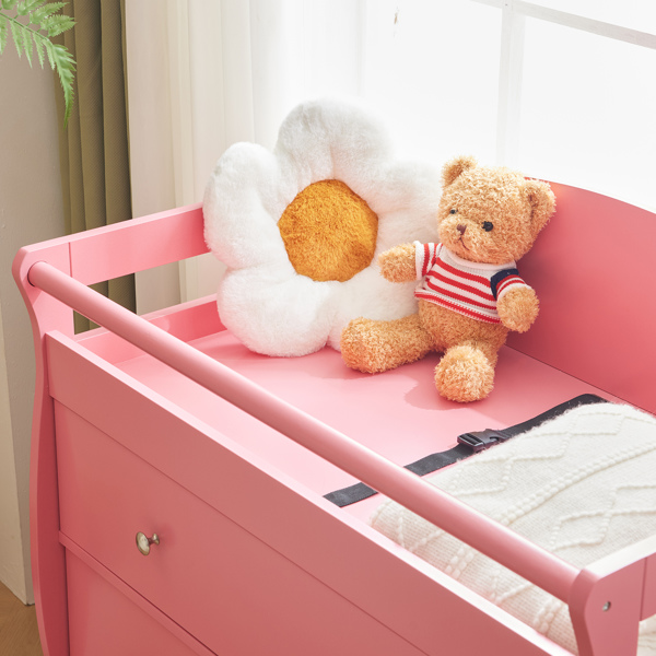 3-layer Drawer with Safety Belt Pink 90.5*58*92cm Wooden Bed Density Board Baby