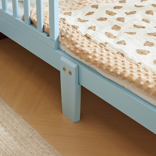 Single Vertical Board with Guardrails on Both Sides Blue 135*75*62.5cm Wooden Bed Pine Children