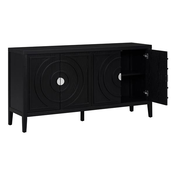 Retro Sideboard door with Circular Groove Design Round Metal Door Handle for Entrance, Dinning Room, Living Room (Black)