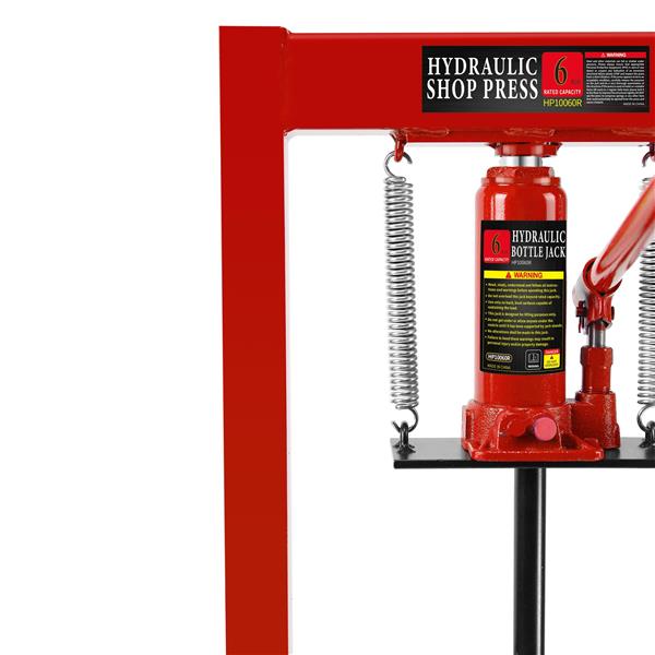 Hydraulic 6 Ton H-Frame Garage Floor Adjustable Shop Press with Plates, 6T, Red