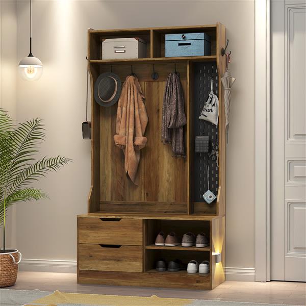 Hall Tree with 6 Hooks,Coat Hanger, Entryway Bench, Storage Bench,for Entrance, Hallwa,brown