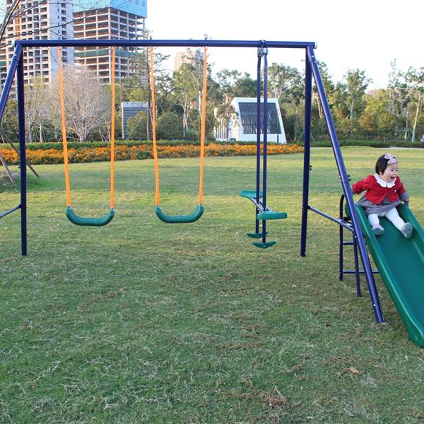 A-Frame Metal Swing Set w/ Slide (Blue, Green, Orange)