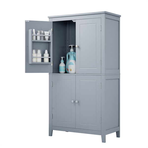 Bathroom Storage Cabinet, Cabinet with Two Doors and Drawers, Adjustable Shelf, MDF Board, Grey  