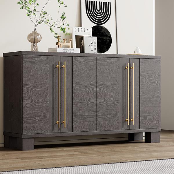 Wood Traditional Style Sideboard with Adjustable Shelves and Gold Handles for Kitchen, Dining Room and Living Room (Taupe)