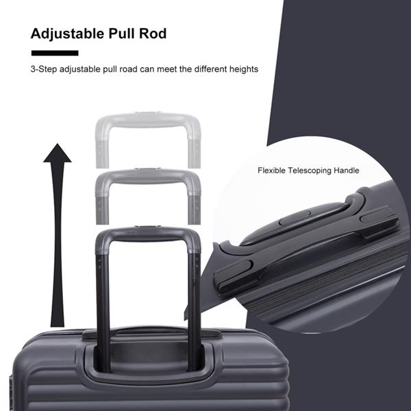 3 Piece Luggage Sets ABS Lightweight Suitcase with Two Hooks, Spinner Wheels, TSA Lock, (20/24/28) Black