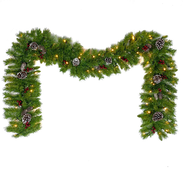 Pre-lit Xmas Tree Artificial Christmas 4-Piece Set,Garland, Wreath and Set of 2 Entrance Trees X-mas with LED Lights, Christmas Tree