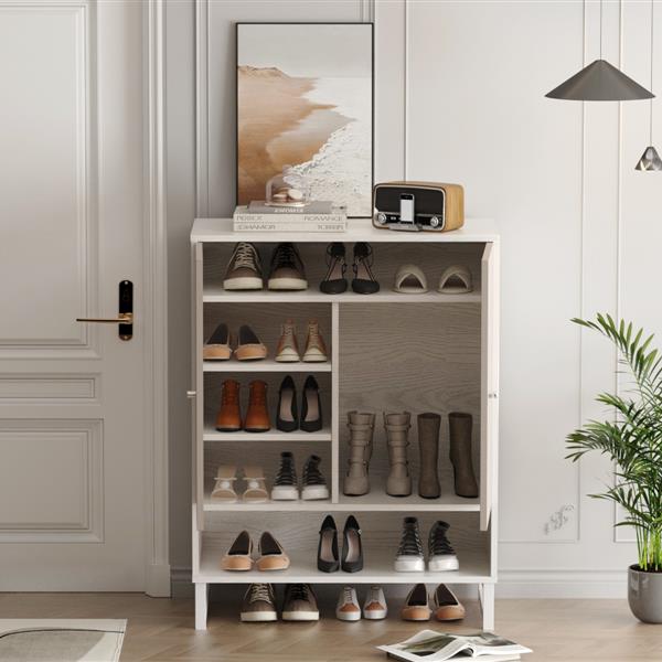 Shoe Cabinet with Doors, 6-Tier Shoe Storage Cabinet with Shelves, Wooden Shoes Rack Shoe Storage Organizer for Entryway, Hallway, Closet, Living Room, White