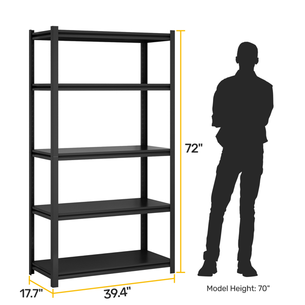 5-Tier  Adjustable Metal Shelving Unit ,Heavy Duty Garage Shelving,Storage Racks,Industrial Utility Shelf,39.4" W x 18 "D x 72''H, Black for Garage, Basement, Warehouse, Workshop,kitchen and so on.