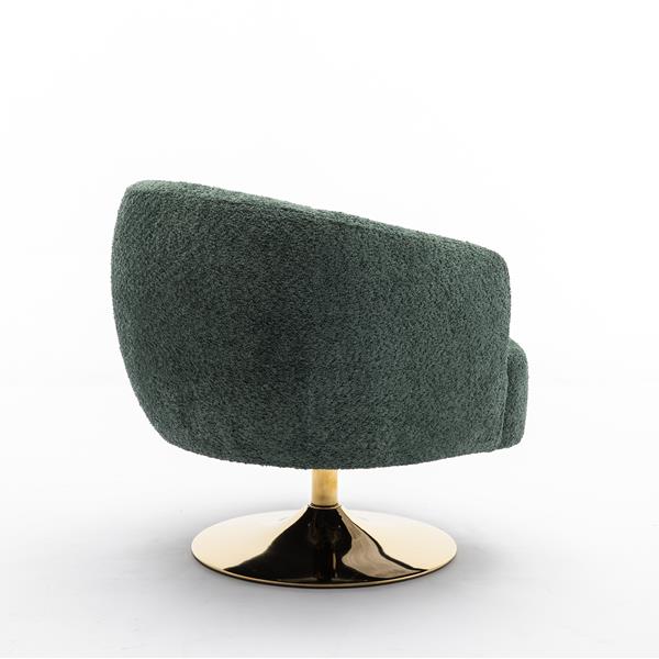 048-Chenille Fabric Swivel Chair With Gold Metal Round Base,Green