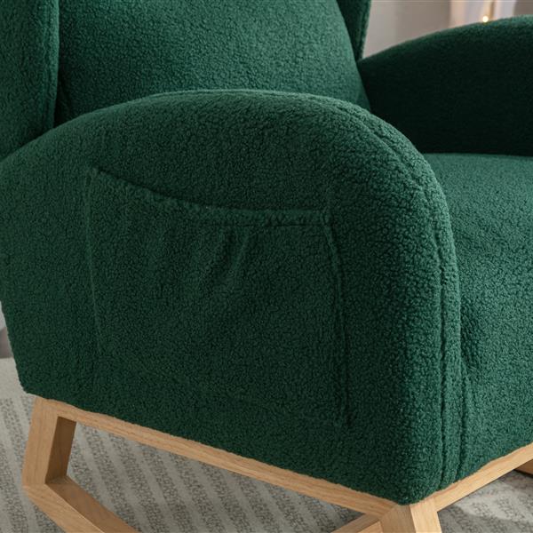 Fabric Rocking Chair With Packet Wood Legs,Green