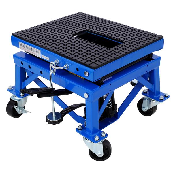 300 lbs Hydraulic Motorcycle Scissor Jack Lift Foot Step Wheels for Small Dirt Bikes,blue color