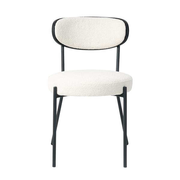 Modern grey simple teddy velvet dining chair Upholstered chair Family bedroom stool back dressing, white round table set,Bentwood covered with ash veneer Chair back,chair black metal legs (set of 5)