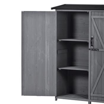 Outdoor 5.3ft Hx4.6ft L Wood Storage Shed Tool Organizer,Garden Shed, Storage Cabinet with Waterproof Asphalt Roof, Double Lockable Doors, 3-tier Shelves for Backyard, Gray