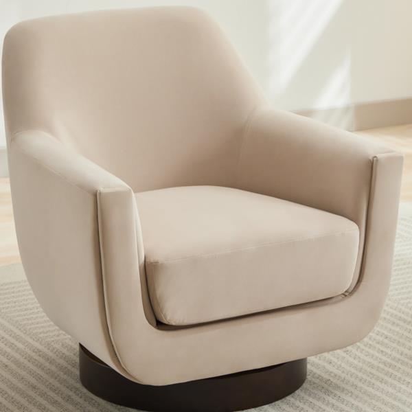 U-shaped Fully Assembled Swivel Chair Velvet Chair Armchair Round Barrel Chair for Living Room Bedroom,Beige