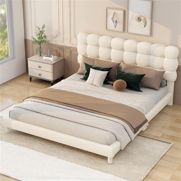 Full Size Upholstered Platform Bed with Soft Headboard,Beige