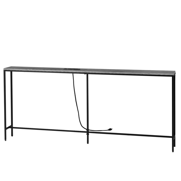 70.9 inch Narrow Long Console Table with 2 Power Outlets & USB Ports, Narrow Entryway Table Sofa Table Behind Couch for Living Room, Rustic Gray