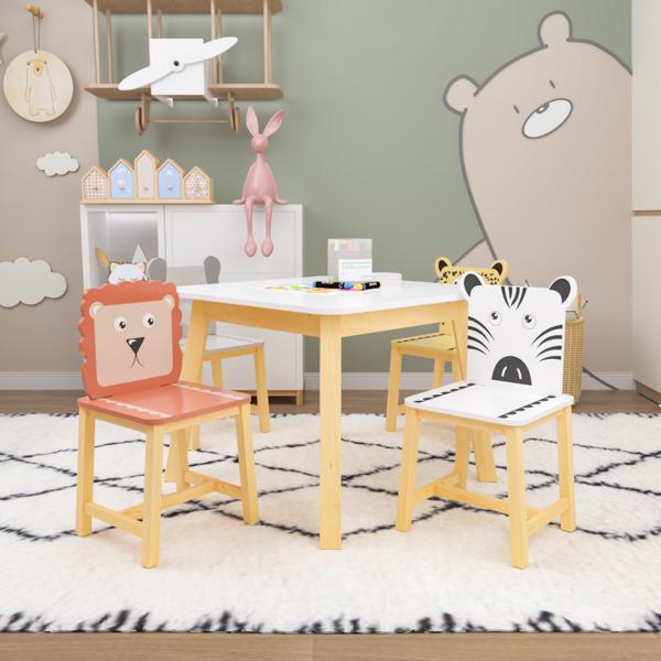 5 Piece Kiddy Table and Chair Set , Kids Wood Table with 4 Chairs Set Cartoon Animals (bigger table) (3-8 years old) 