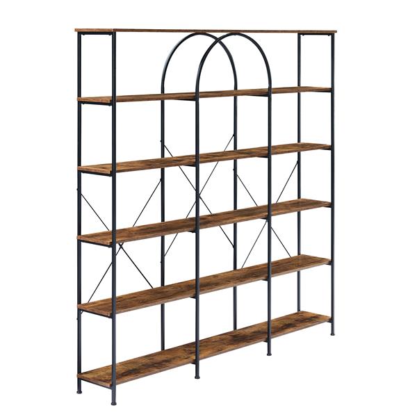 6 Tier Bookcase Home Office Open Bookshelf, Vintage Industrial Style Shelf with Metal Frame, MDF Board, Brown