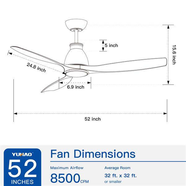 52 In.Intergrated LED Ceiling Fan with Antique Brown Wood Graiin Blade