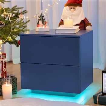 Nightstands LED Side Tables Bedroom Modern End Tables with 2 Drawers for Living Room Bedroom Blue