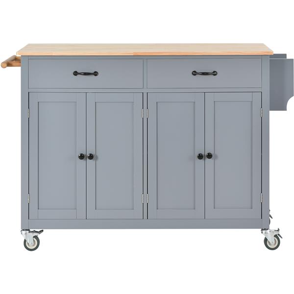 Kitchen Island Cart with Solid Wood Top and Locking Wheels,54.3 Inch Width,4 Door Cabinet and Two Drawers,Spice Rack, Towel Rack (Grey Blue)