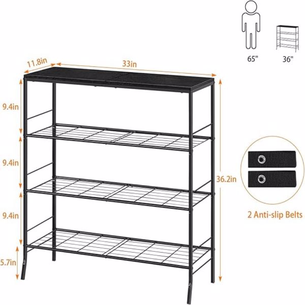  Entryway Shoe Rack Black Shoe Cabinet Free Standing Shoe Shelf 4 Tier Hallway Tall Shoe Rack for Entryway, Living Room, Large Capacity (Black)